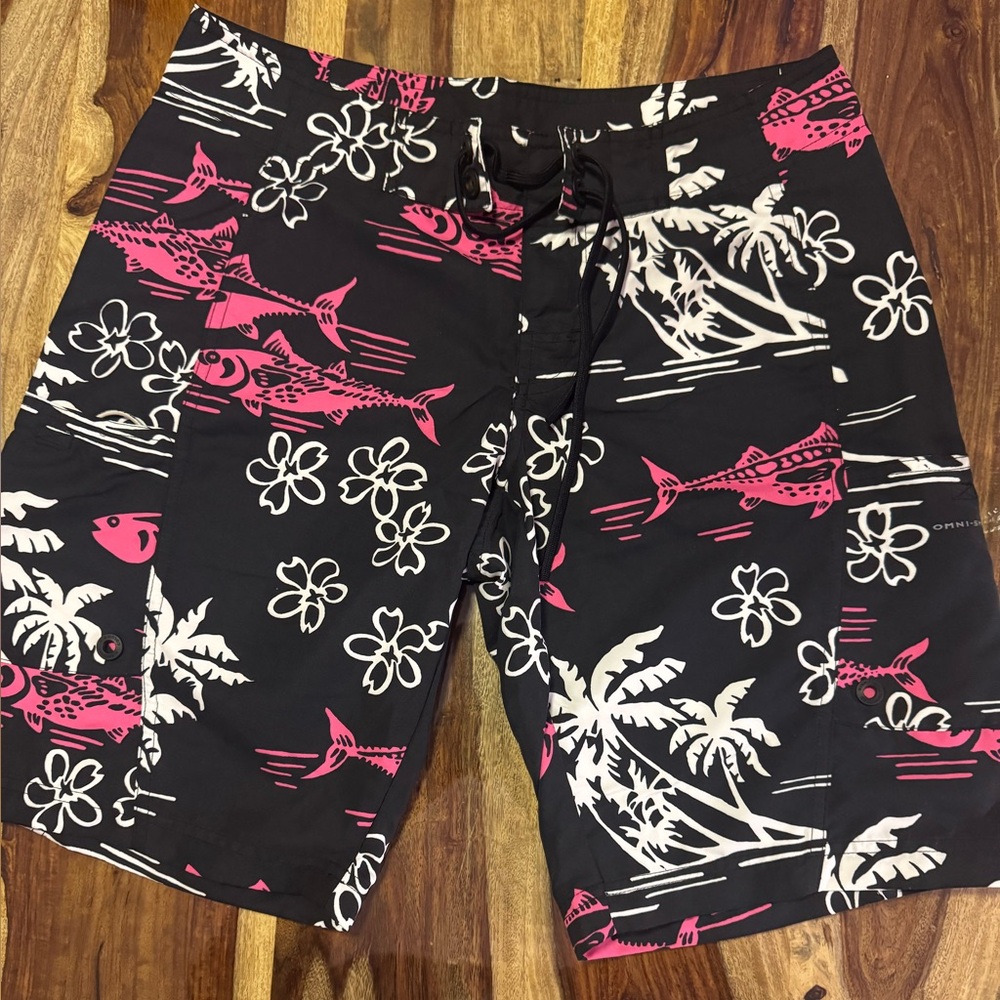 Columbia Black and Pink Graphic Swim Shorts
